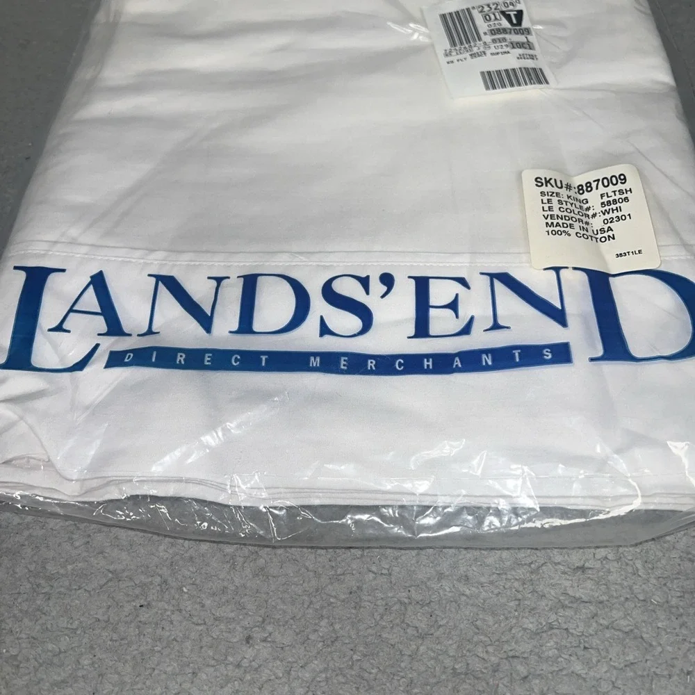VTG Lands' End King Flat Sheet White Supima Cotton 250 Count Made in USA *Sealed